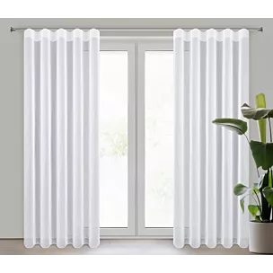 Firana biała z gładkiego mlecznego woalu wykończona szwem obciążającym VIOLET 150x180 cm fala 1:2 Eurofirany