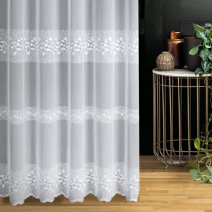 Tkanina firanowa typu aden zdobiona trzema pasami haftu roślinnego Eurofirany