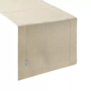 Bieżnik na stół złoty 40x140 cm o płóciennym splocie BIANCA 1 z dodatkiem błyszczącej nici wykończony podwójną listwą na brzegach