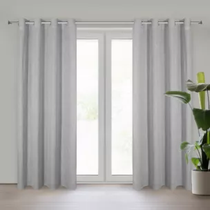 Zasłona srebrna z dodatkiem lnu w stylu eko 140x250 cm przelotka LETIKA Eurofirany