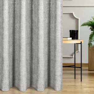 Zasłona szyta na taśmie fala popielato srebrna tkanina o naturalnym splocie z delikatnym połyskiem