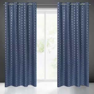 Zasłona granatowo, srebrna ze srebrnym geometrycznym wzorem 140x250 cm przelotka CUBE Eurofirany
