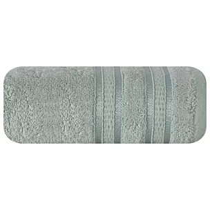 Ręcznik kąpielowy 50x90 cm bambusowy kolor srebrny zdobiony bordiurą w pasy 500 g/m2 MILA Eurofirany