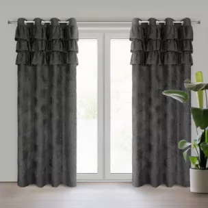 Zasłona czarna zdobiona falbanami z moherowej tkaniny 140x250 cm przelotka AGIS Eurofirany