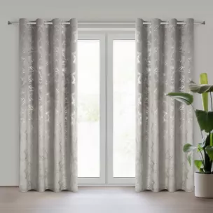 Zasłona stalowo, srebrna welwetowa zdobiona błyszczącym nadrukiem 140x250 cm przelotka - RAJA Eurofirany