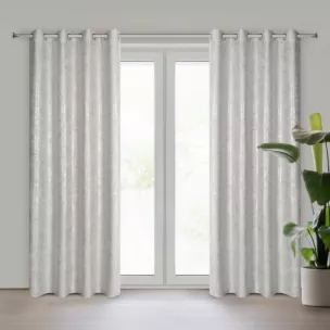 Zasłona srebrna o płóciennym splocie ze złotym połyskiem 140x250 cm przelotka BLANKA Eurofirany