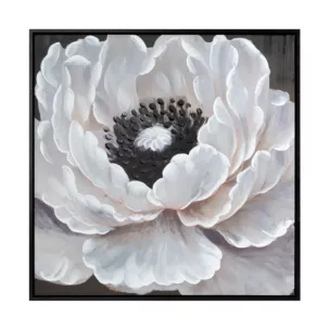 Obraz kremowo, czarny ręcznie malowany na płótnie kwiat 60x60 cm Eurofirany