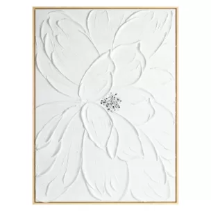 Obraz biały ręcznie malowany trójwymiarowy kwiat zdobiony kryształkami 60x90 cm Eurofirany