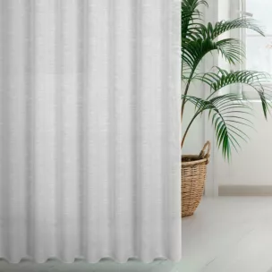 Zasłona szyta na taśmie fala biała z matowej luźnotkanej tkaniny z efektem melanżu, wykończona obciążnikiem