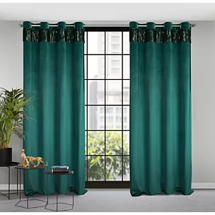 Zasłona ciemnoturkusowo, czarna z welwetu zdobiona cekinami 140x250 cm przelotka JASPER Eurofirany