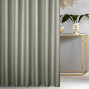 Zasłona szyta na taśmie fala jasnoszara z gładkiej tkaniny zaciemniającej typu dimout wykończona obciążnikiem