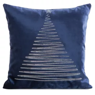 Poszewka na poduszkę świąteczna granatowa 45x45 cm welwetowa zdobiona diamencikami ROYAL Eurofirany