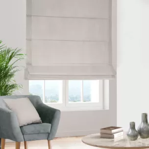 Roleta rzymska szarobeżowa z miękkiej tkaniny welwetowej