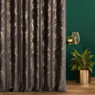 Tkanina zasłonowa welwetowa zdobiona złotym marmurkowym wzorem Eurofirany