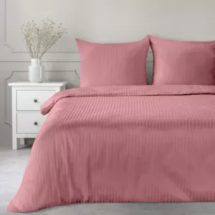 Pościel 160x200 cm komplet 3 częściowy satyna bawełniana kolor pudrowy róż w drobne prążki VERA Eurofirany