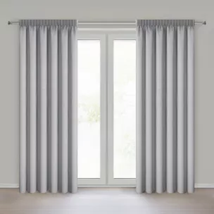 Zasłona srebrna 100% zaciemniająca o naturalnym widocznym splocie 140x270 cm taśma - ZOEY Eurofirany
