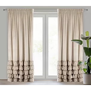 Zasłona beżowa zdobiona falbanami z welwetu 140x250 cm taśma DANI Eurofirany