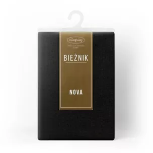 Bieżnik na stół czarny 40x180 cm z tkaniny przypominającej płótno STELLA 2 z podwójną listwą na brzegach