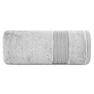 Ręcznik kąpielowy 70x140 cm bawełniany kolor srebrny zdobiony bordiura w paski 550 g/m2 AURA Eurofirany