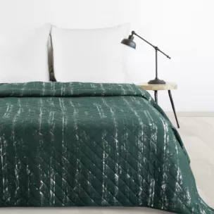Narzuta ciemnozielono, srebrna 170x210 cm zdobiona przecieranym wzorem i pikowana metodą hot press BLINK 1 DESIGN 91 Eurofirany