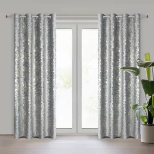 Zasłona stalowo, złocista z błyszczącym nadrukiem z tkaniny welwetowej 140x250 przelotka DORIS Eurofirany
