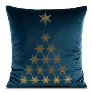 Poszewka na poduszkę 45x45 cm welwetowa zdobiona złotym nadrukiem granatowo, złota JOY Eurofirany