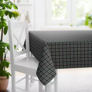 Obrus szyty granatowo zielony z delikatnej tkaniny w kratkę