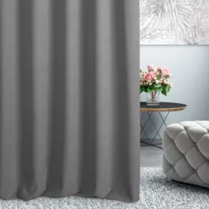 Zasłona szyta na taśmie fala DORA - HIT szara z miękkiej tkaniny o welurowej strukturze