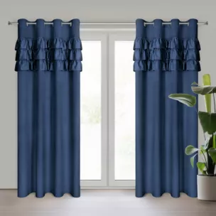 Zasłona granatowa zdobiona falbanami z welwetu 140x250 cm przelotka SAMI Eurofirany