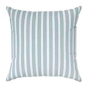 Poszewka szyta jasnokremowo turkusowa z tkaniny o naturalnym splocie z nadrukowanym wzorem w pasy