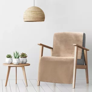 Narzuta na fotel-koc bawełniana 70x160 cm beżowa ze strukturalnym wzorem 3D AMBER DESIGN 91 Eurofirany