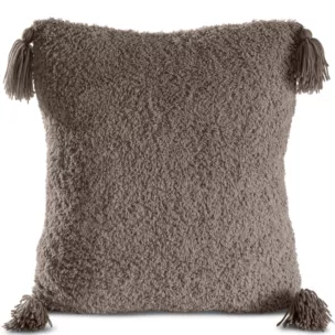 Poszewka na poduszkę 45x45 cm o strukturze miękkiego futra z ozdobnymi chwostami brązowa ELDA Eurofirany