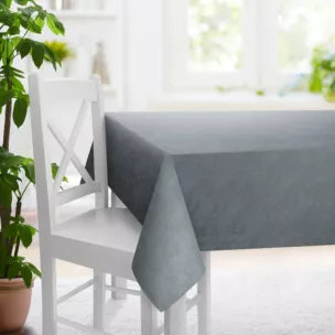 Obrus szyty grafitowy z welwetowej tkaniny w drobny melanż