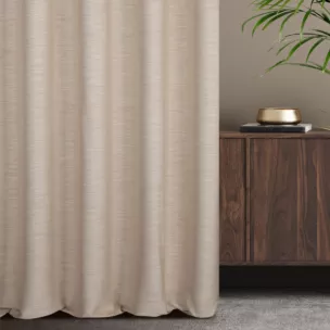 Zasłona szyta na taśmie fala beżowa z tkaniny z dodatkiem lnu, z melanżowym splotem ekologiczna