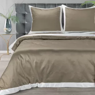 Pościel 160x200 cm z satyny bawełnianej kolor ciemnobeżowy, biały z kontrastującą kantą LAURA Eurofirany