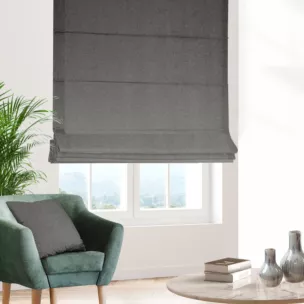 Roleta rzymska popielata z tkaniny typu dimout o średnim stopniu zaciemnienia