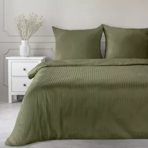 Pościel 160x200 cm satyna bawełniana kolor oliwkowy w drobne prążki VERA Eurofirany