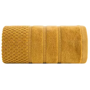 Ręcznik kąpielowy 50x90 cm bawełniany kolor miodowy z ozdobną bordiurą w paseczki 500 g/m2 ADORE Eurofirany