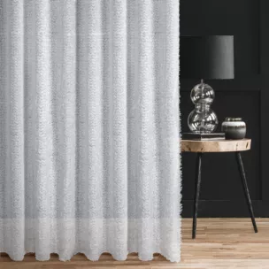 Zasłona szyta na taśmie fala biała z tkaniny z aplikacją