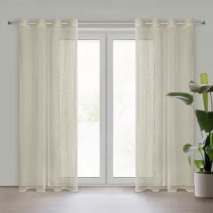 Firana beżowa o strukturze siateczki niewymagająca prasowania 140x250 cm przelotka MIRELLA Eurofirany