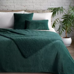 Narzuta dwustronna z przyjemnego futerka i tkaniny barankowej ciemnozielona 170x210 cm NINA Eurofirany Premium