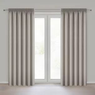 Zasłona ciemnobeżowy 100% zaciemniająca o naturalnym widocznym splocie 140x270 cm taśma - ZOEY Eurofirany