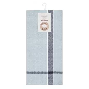 Ściereczka kuchenna 50x70 cm bawełniana kolor błękitny,czarny zdobiona pasami 200 g/m2 OLIVIA Eurofirany