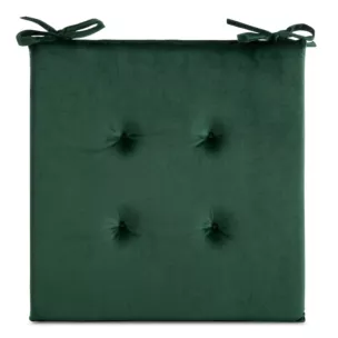 Poduszka na krzesło 40 x 40 x 3 cm welwetowa ciemnozielona z ozdobnym pikowaniem i praktycznymi troczkami GAJA Eurofirany