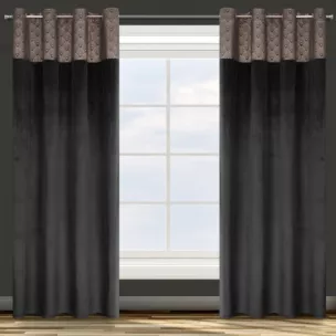 Zasłona czarna z aplikacją z błyszczącego welwetu 140x250 cm przelotka AGNES Design 91 Eurofirany