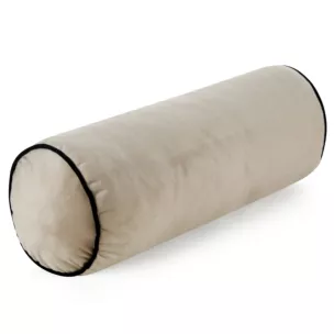 Poduszka dekoracyjna wałek 45 x 15 cm welwetowa beżowa zdobiony kontrastującą lamówką GAJA Eurofirany