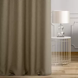 Zasłona szyta na taśmie fala ciemnobrązowa z tkaniny o naturalnym splocie w stylu eko