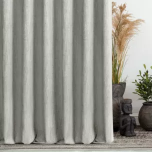 Zasłona szyta na taśmie 5 cm beżowa z tkaniny o naturalnym splocie z efektem melanżu