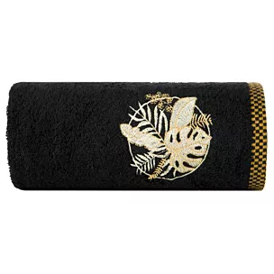 Ręcznik kąpielowy 70x140 cm bawełniany kolor czarny z haftowana bordiurą 500 g/m2 PALMS Eurofirany