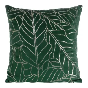 Poszewka na poduszkę 45x45 cm welwetowa z nadrukiem złocistych liści ciemnozielona BLINK 32 Eurofirany